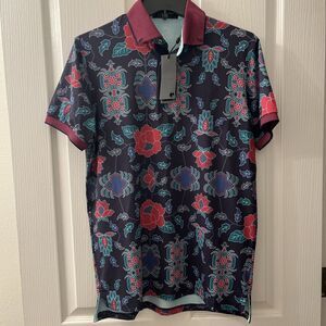 Greyson Golf Men’s Polo Shirt Small Mountain Laurel Print Raven